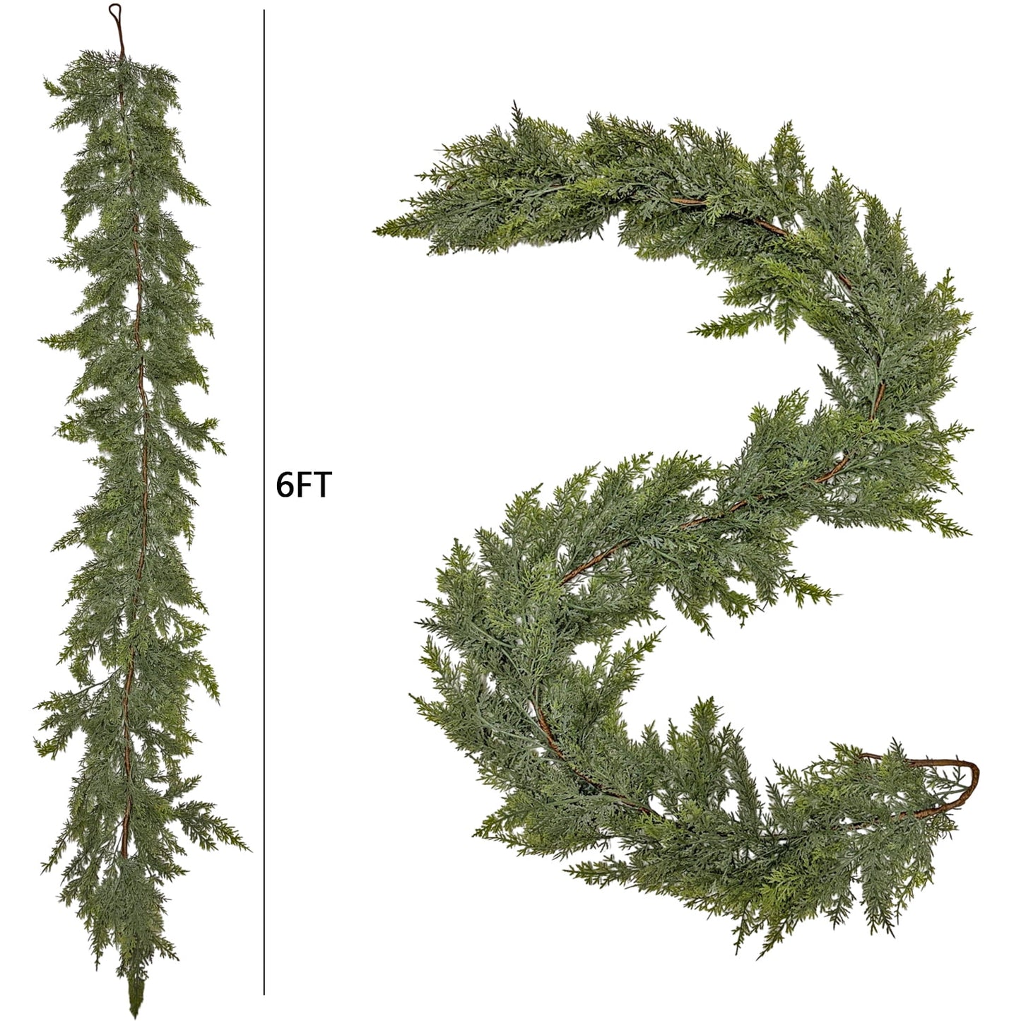 TETOU 1pc 6ft Christmas Cedar Garland,Artificial Realistic Cedar Pine Needles Greenery Garland for Christmas Holiday Winter Wall Mantle Fireplace Table Indoor Decor
