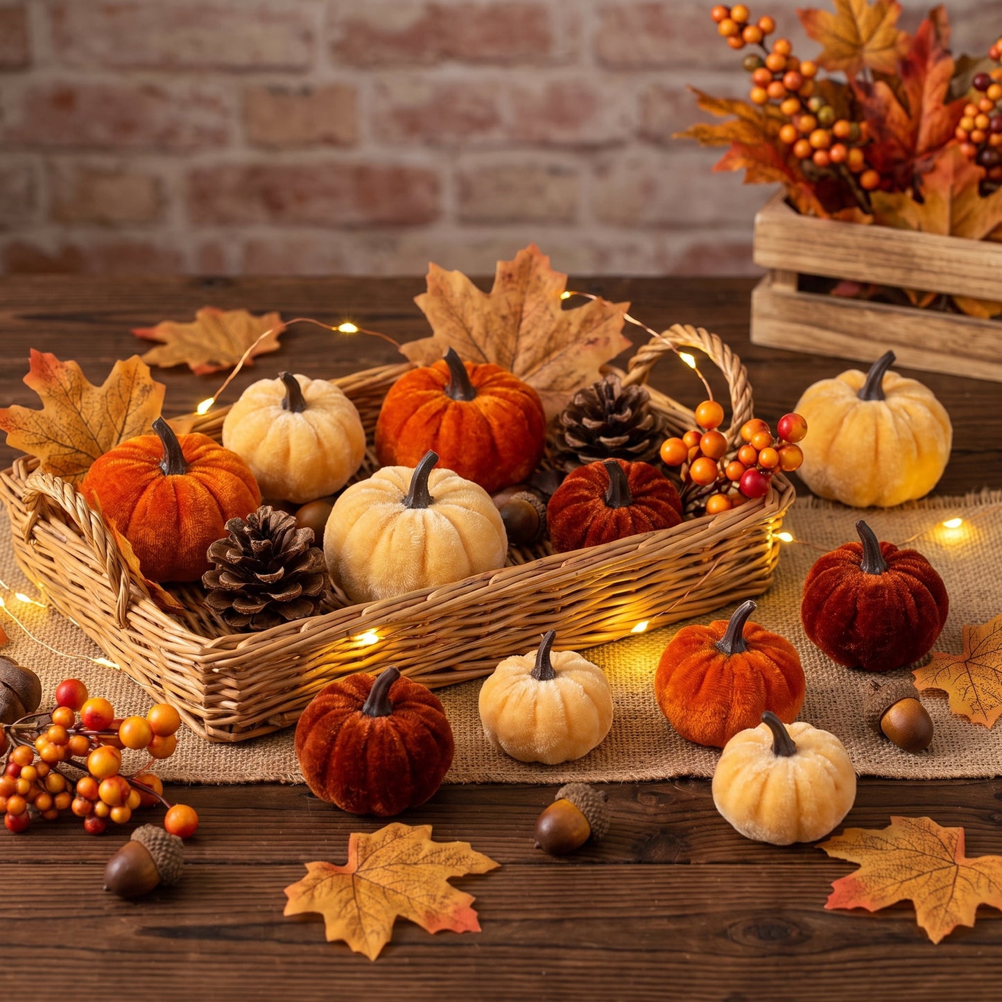 TETOU 12pcs Fall Artificial Pumpkins Decor, Mini Faux Velvet Fabric Foam Pumpkins for Fall Home Farmhouse Harvest Halloween Thanksgiving Table Centerpiece Decoration