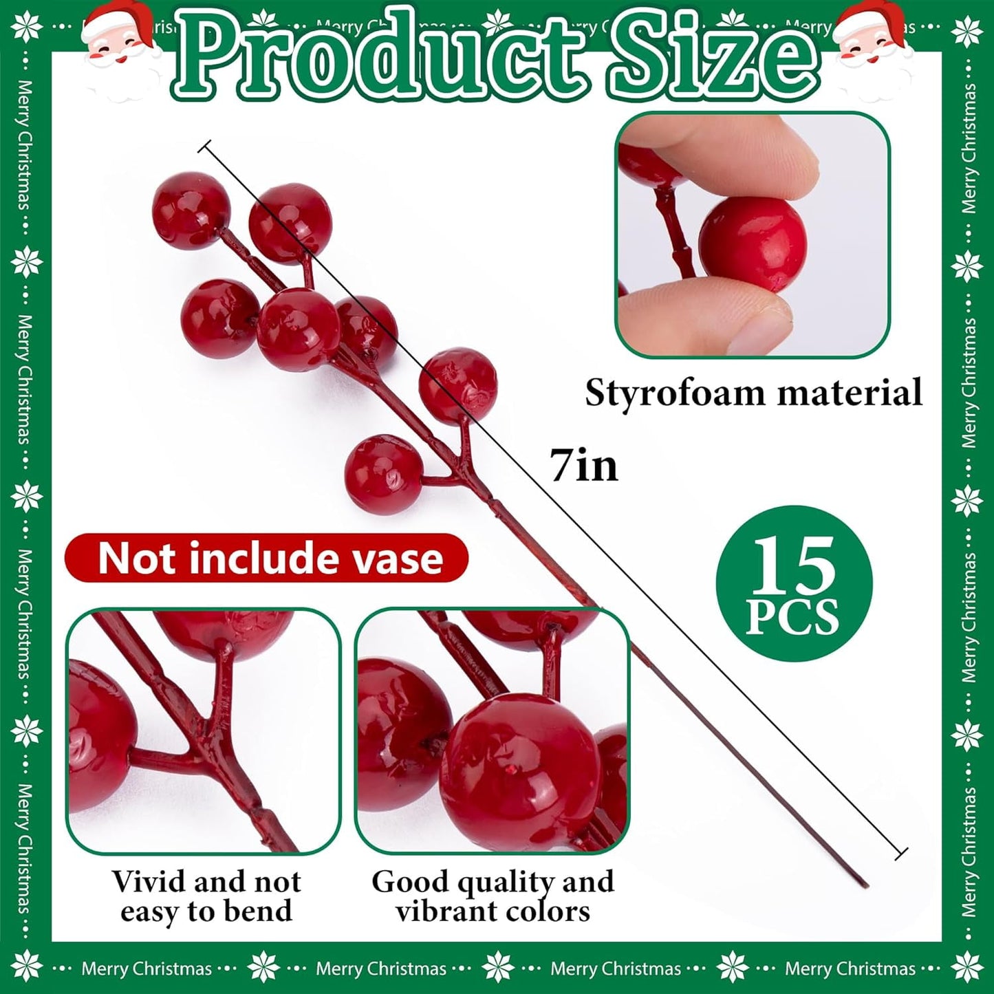 TETOU 60pcs Christmas Artificial Pine Branches & Artificial Red Berry Stems, Norfolk Pine Needles Picks for DIY Christmas Decoration Xmas Garland Fake Greenery Decor Indoor