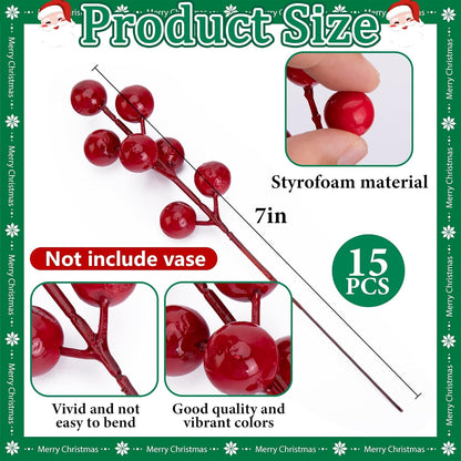 TETOU 60pcs Christmas Artificial Pine Branches & Artificial Red Berry Stems, Norfolk Pine Needles Picks for DIY Christmas Decoration Xmas Garland Fake Greenery Decor Indoor