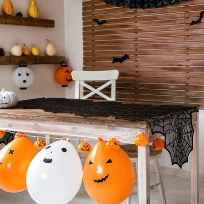 TETOU 13 x 72Inch Halloween Table Runner,Black Lace Spider Web Gothic Table Runners for Halloween Party Dinner Table Decoration