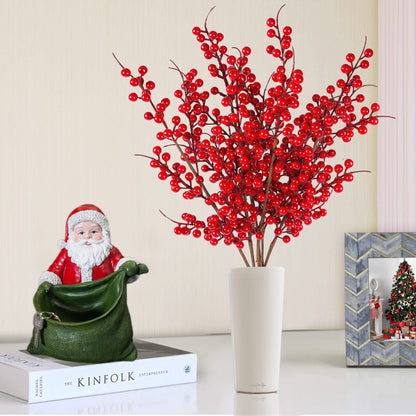 TETOU 6pcs Christmas Berry Stems Artificial Red Berries Holly Branches 24.4in Floral Arrangements Christmas Tree Decor