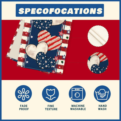 TETOU Heart Stripe Stars 4th of July Table Runner,13x72 Inch Memorial Day Independence Day Patriotic America Cloth Table Decoration Home Kitchen Dining Indoor Holiday Farmhouse Decor