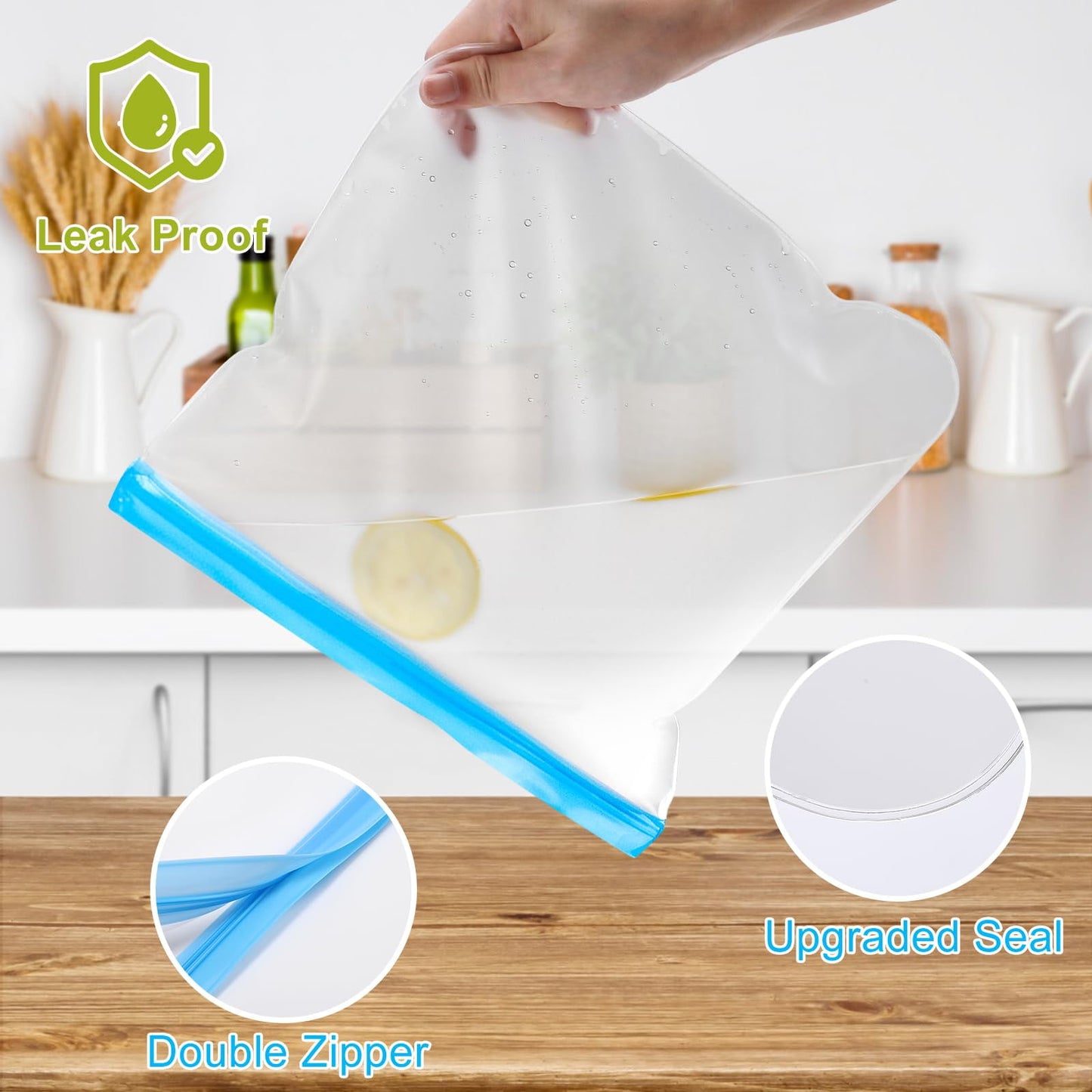 TETOU 10pcs Reusable Food Storage Bags 3 Sizes Silicone Leakproof Freezer Bags for Meat Fruit Vegetable Lunch Travel Storage Bags