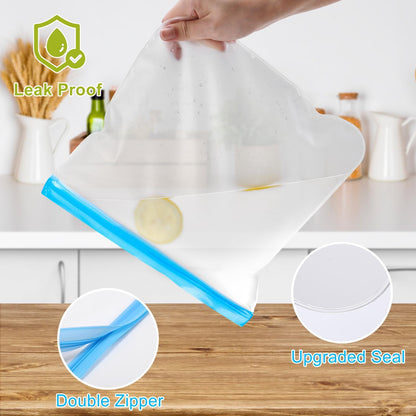 TETOU 10pcs Reusable Food Storage Bags 3 Sizes Silicone Leakproof Freezer Bags for Meat Fruit Vegetable Lunch Travel Storage Bags
