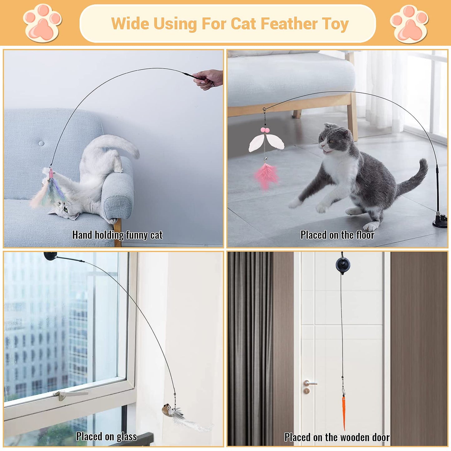 TETOU Simulation Bird Interactive Cat Stick Toy with Suction Cup Funny Feather for Kitty Play Chase Exercise Cat Toy Supplies