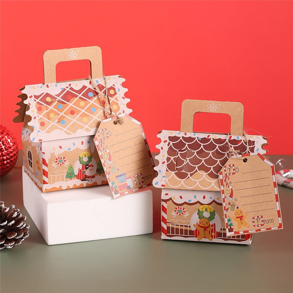 TETOU 20pcs Christmas Candy Gift Box 3D Gingerbread House Cardboard Boxes with Tags Cookie Snack Holiday Wrapping Supplies