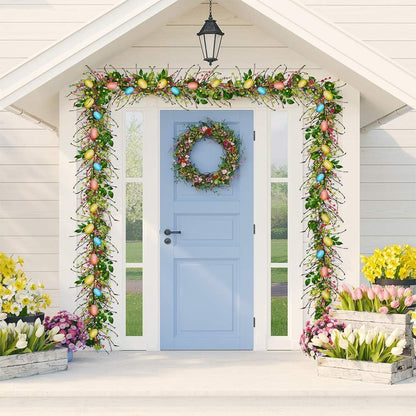 TETOU 6 FT Easter Egg and Mixed Berry Garland, Hanging Rustic Pastel Spring Easter Decor,Artificial Easter Garland for Indoor Outdoor Home Fireplace Party Door Decoration