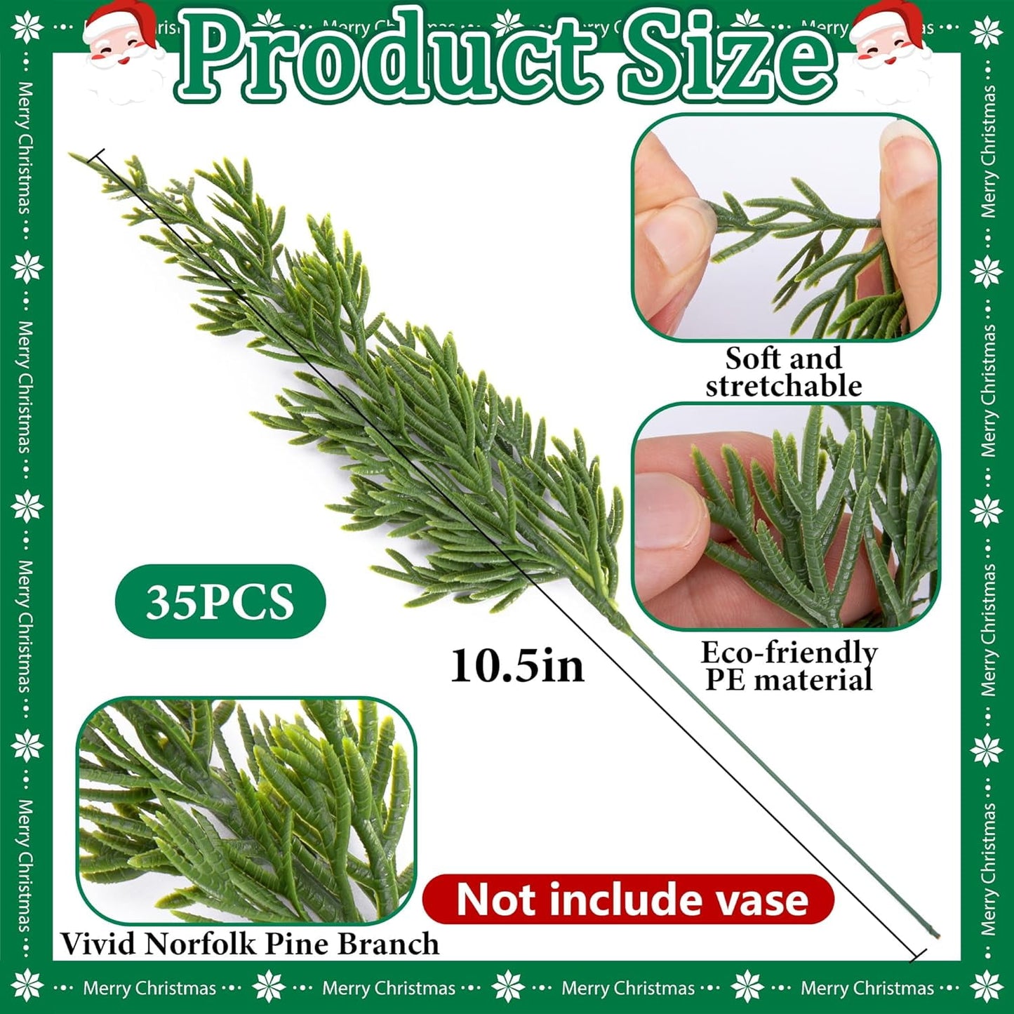 TETOU 45pcs Christmas Artificial Pine Branches & Artificial Red Berry Stems, Norfolk Pine Needles Picks for DIY Christmas Decoration Xmas Garland Fake Greenery Decor Indoor