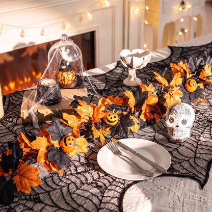 TETOU 2Pcs Fall Halloween Garland, 69" Halloween Pumpkin Maple Leaves Garland for Outdoor Indoor Fall Autumn Halloween Mantle Staircase Porch Party Decoration