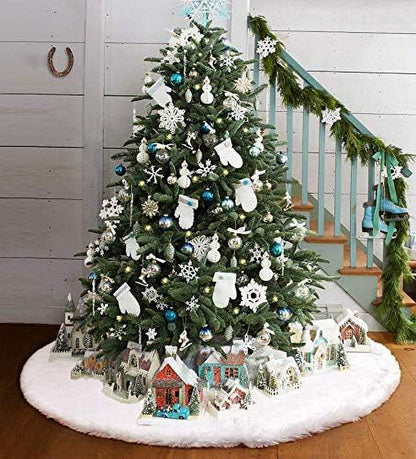 TETOU 60in Christmas Tree Skirt, Faux Fur White Tree Skirt, Soft Plush Tree Skirt for Christmas Decoration Xmas Tree Decor Holiday Gifts Merry Christmas Party