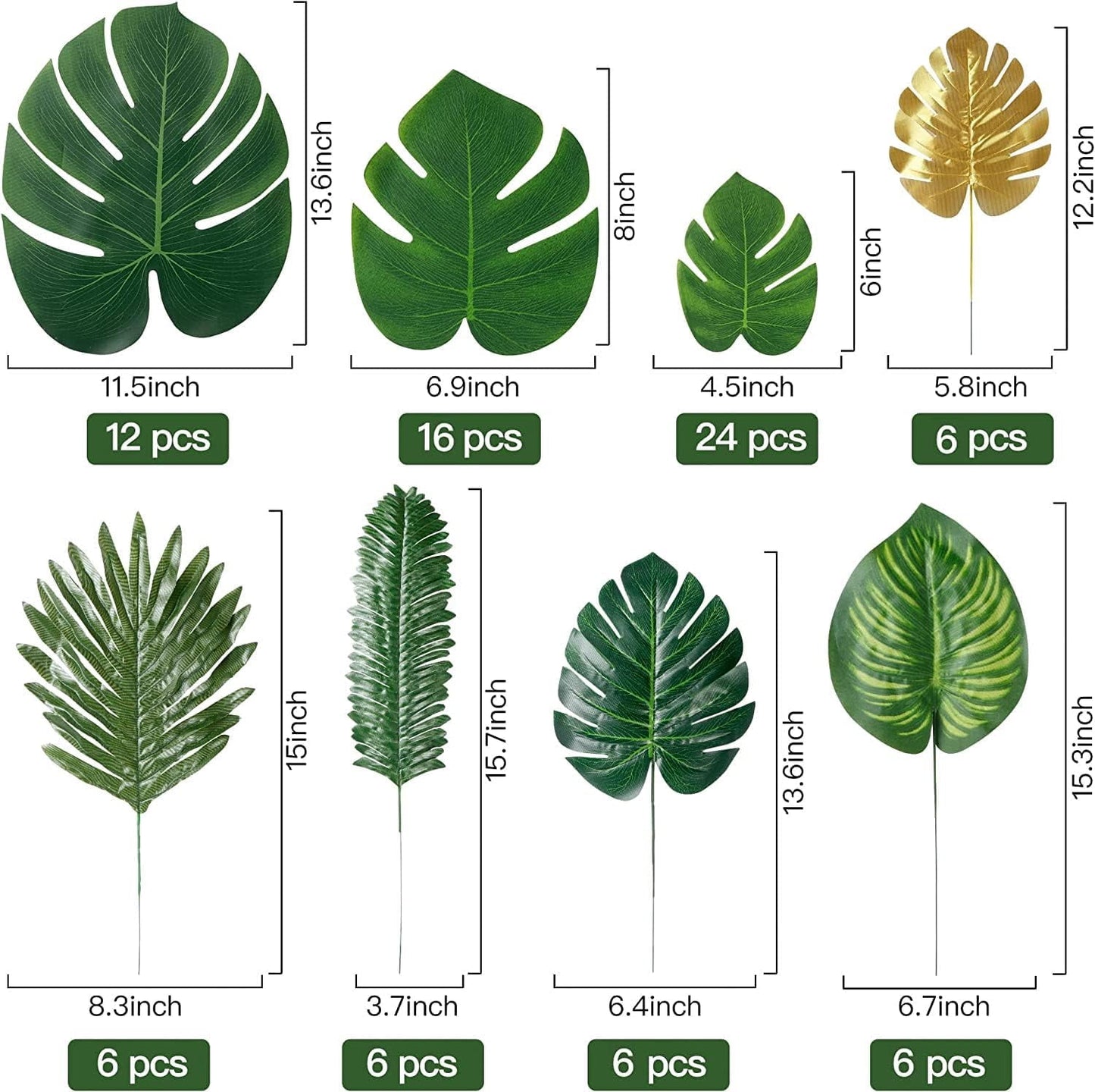 TETOU 82 Pieces 8 Kinds Artificial Tropical Palm Leaves Tropical Leaves Monstera Leaves Safari Jungle Leaf with Stems for Hawaiian Luau Party Beach Table Wedding Shower Birthday Theme Decorations
