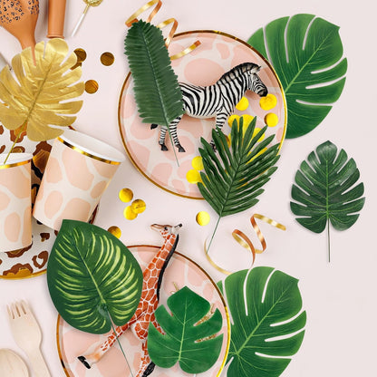 TETOU 30 Pieces 8 Kinds Artificial Tropical Palm Leaves Tropical Leaves Monstera Leaves Safari Jungle Leaf with Stems for Hawaiian Luau Party Beach Table Wedding Shower Birthday Theme Decorations