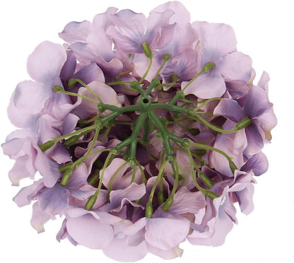 TETOU 10Pcs Silk Hydrangea Heads, Artificial Flowers Heads Fake Flower with Stems for Home Wedding Family Party Decoration - Dream Purple