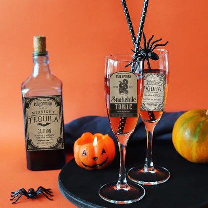 TETOU 12Pcs Halloween Wine Bottle Labels Stickers, Vintage Scary Potion Bottles Labels, Classic Creepy Waterproof Wine Labels for Halloween Party Favor