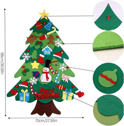 TETOU 3.2Ft Felt Christmas Tree for Toddlers,Felt Xmas Tree Set with String Lights, Christmas Decorations Indoor Wall Hanging Kids Gift