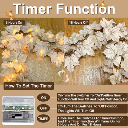 TETOU 2 Pack Fall Decor Fall Garland with Timer Lights,13Ft 40LED Battery Operated Lighted Maples Leaves Garland for Autumn Harvest Halloween Thanksgiving Indoor Outdoor Decoration