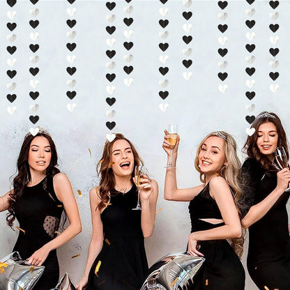 TETOU White-Black Champagne Party Decoration Heart Garland,52Ft Hanging Paper Backdrop Streamers for Birthday New Years Graduation Christmas Wedding Engagement Bachelorette Decoration