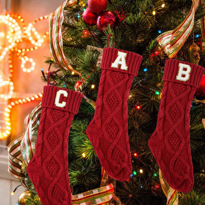 TETOU Christmas Stockings with Initials Letter 18" Stockings for Christmas Decoration - Red M