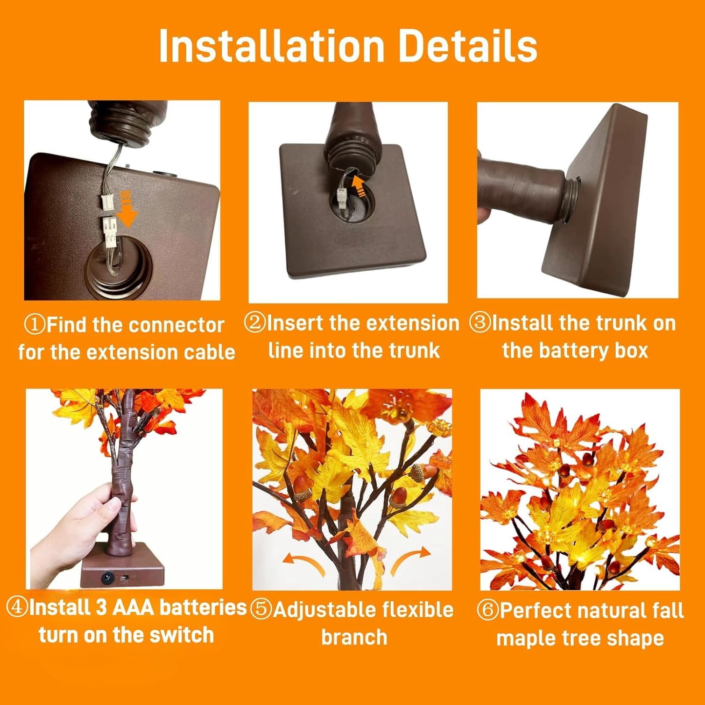 TETOU 2Pack Lighted Fall Maple Tree, USB & Battery Operated Artificial Fall Light up Trees with 48LED & timer, Fall Decorations for Home Party Indoor Outdoor Thanksgiving Autumn Har'vest