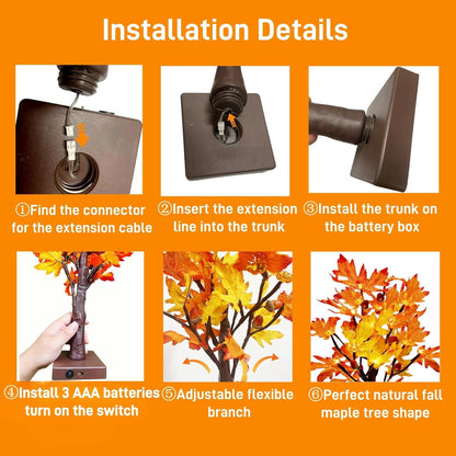 TETOU 2Pack Lighted Fall Maple Tree, USB & Battery Operated Artificial Fall Light up Trees with 48LED & timer, Fall Decorations for Home Party Indoor Outdoor Thanksgiving Autumn Har'vest
