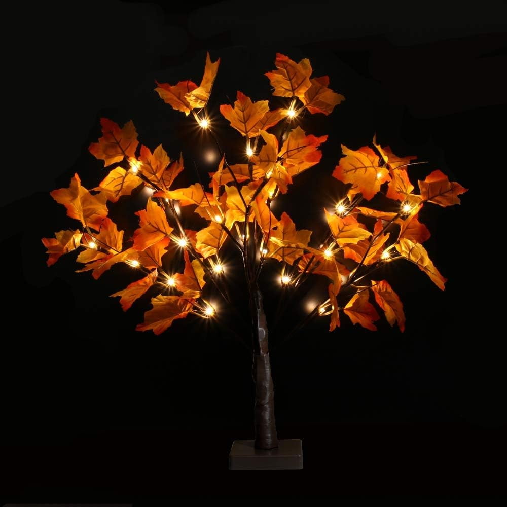 TETOU Artificial Fall Lighted Maple Tree Battery Operated 24 LED Thanksgiving Decorations Table Lights for Wedding Party Gifts Indoor Outdoor Autumn Harve'st Home Decor