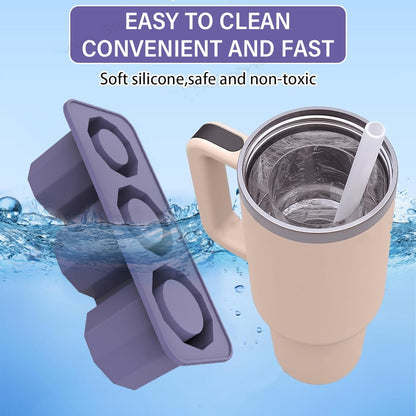 TETOU Silicone Ice Cube Tray with Lid for 20-40 oz Tumblers,3 Hollow Cylinder Ice Cube Molds for Mug,Reusable Large Ice Cube Trays for Chilling Cocktails,Whiskey,Drinks,Coffee - Blue