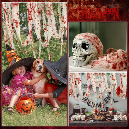 TETOU 5Pcs Hallowe'en Gauze Creepy Cloth, High Quality Yarn Gauze, 98.5 Ft Hallowe'en Strip Decoration Cloth for Halloween DIY Costume Haunted House Decor
