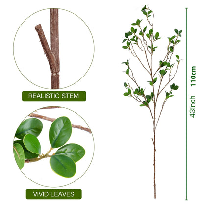 TETOU 4pcs Artificial Ficus Branches 43" Faux Leaf Spray Green Eucalytus Greenery Stems Home Office Vase Filler Decor