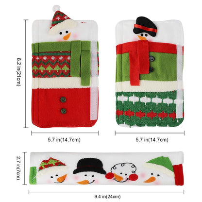 TETOU 3pcs Christmas Fridge Handle Covers Snowman Refrigerator Door Kitchen Appliance Protector Handle Cover