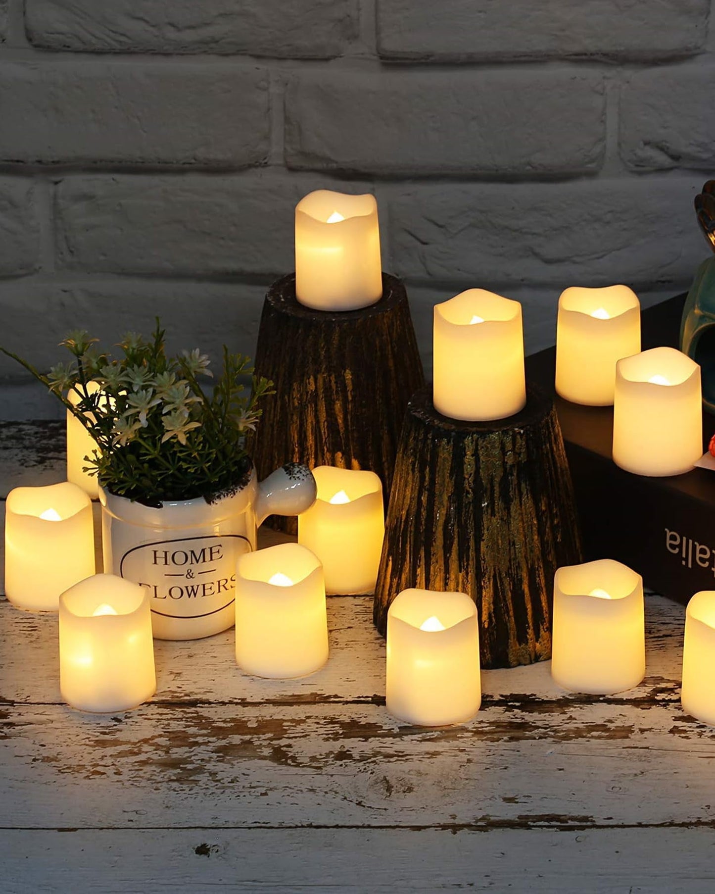 TETOU 24Pcs Flameless Votive Candles, 1.7*1.4" Flickering Electric Fake Candle, 100+Hour Battery Operated LED Tea Lights in Warm White for Wedding Table Festival Halloween Christmas Decor