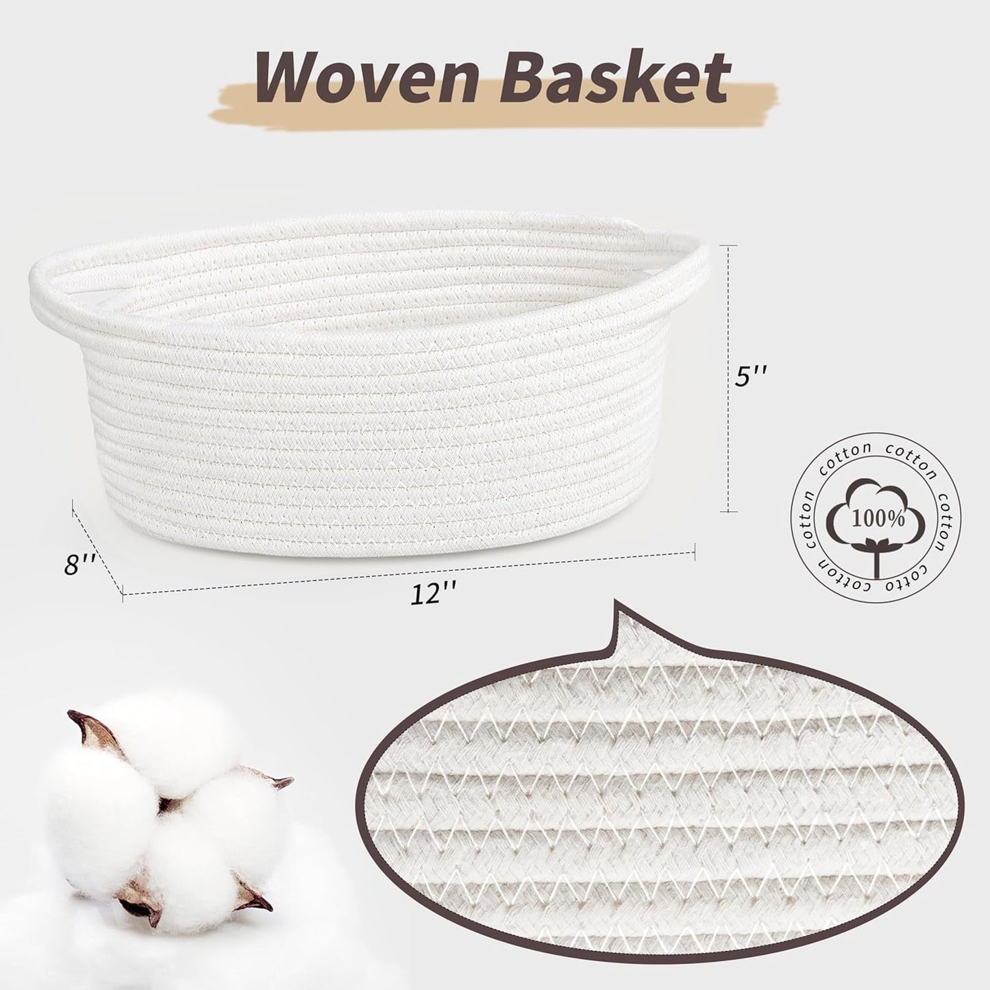 TETOU Small Woven Burr Basket with Gift Bags and Ribbons, 12"X 8" X 5" Durable Empty Rope Basket with Handles for Easter Christmas Party Storage Gifts supply