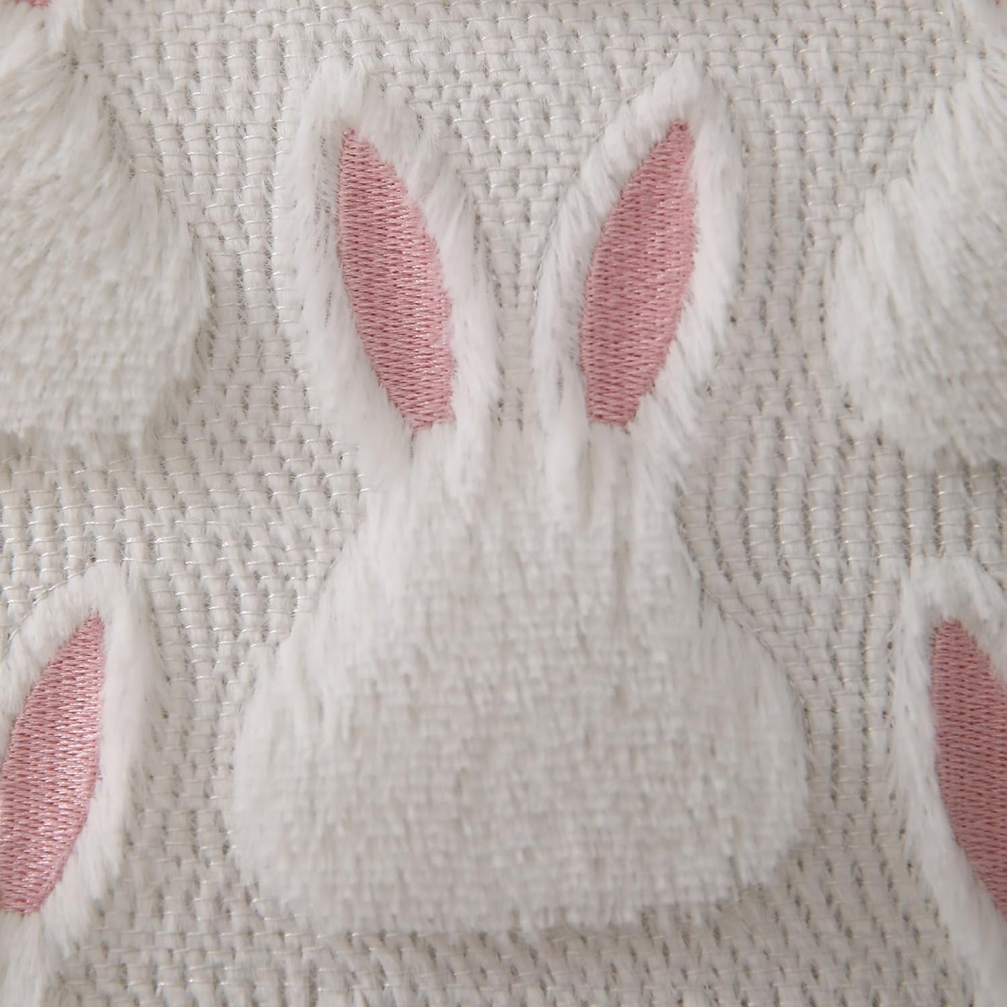 TETOU Easter Pillow Covers,18"x18"Set of 2 Pink Ears White Rabbit Soft Plush Faux Fur Jacquard Throw Pillows for Easter Bedroom Sofa Holiday Festivals Home Decoration