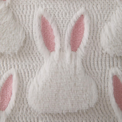 TETOU Easter Pillow Covers,18"x18"Set of 2 Pink Ears White Rabbit Soft Plush Faux Fur Jacquard Throw Pillows for Easter Bedroom Sofa Holiday Festivals Home Decoration