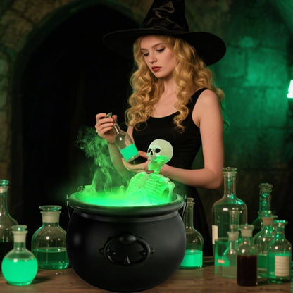 TETOU Halloween Decorations Indoor,DIY Floating Potion Set with Witches Cauldron and Mist Maker,Spooky Black Plastic Cauldron with Skeleton for Halloween Party Home Room Mantel Table Indoor Decor