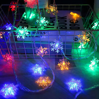 TETOU Christmas Decorations Lights,20 Ft 40 LED Snowflake String Lights Battery Operated Fairy Lights for Bedroom Room Party Home Xmas Tree Indoor Outdoor Decorations (Multi)