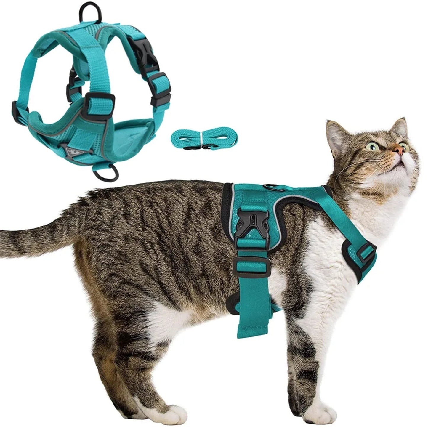 TETOU Cat Dog Harness and Leash, Escape Proof Soft Adjustable Vest Harnesses for Cats Dog, Easy Control Breathable Reflective Strips Jacket - Green,S