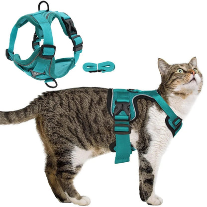 TETOU Cat Dog Harness and Leash, Escape Proof Soft Adjustable Vest Harnesses for Cats Dog, Easy Control Breathable Reflective Strips Jacket - Green,S