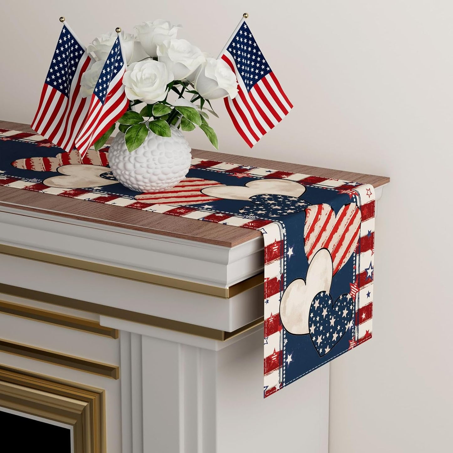 TETOU Heart Stripe Stars 4th of July Table Runner,13x72 Inch Memorial Day Independence Day Patriotic America Cloth Table Decoration Home Kitchen Dining Indoor Holiday Farmhouse Decor