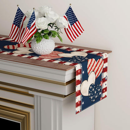 TETOU Heart Stripe Stars 4th of July Table Runner,13x72 Inch Memorial Day Independence Day Patriotic America Cloth Table Decoration Home Kitchen Dining Indoor Holiday Farmhouse Decor