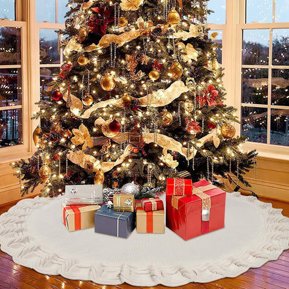 TETOU Knitted Christmas Tree Skirt 36 inches White Tree Skirt Rustic Christmas Tree Decorations Holiday Party Decor