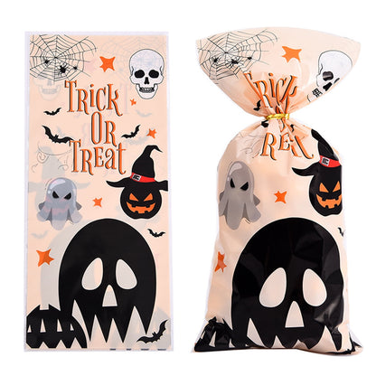 TETOU 50Pcs Hallowe'en Cellophane Treat Bags, 4.92*10.93" Multi Color Candy Bags Bats Pumpkin and Witch Halloween Goody Bags with Twist Ties for Snacks Cookies Packing Halloween Party Favor