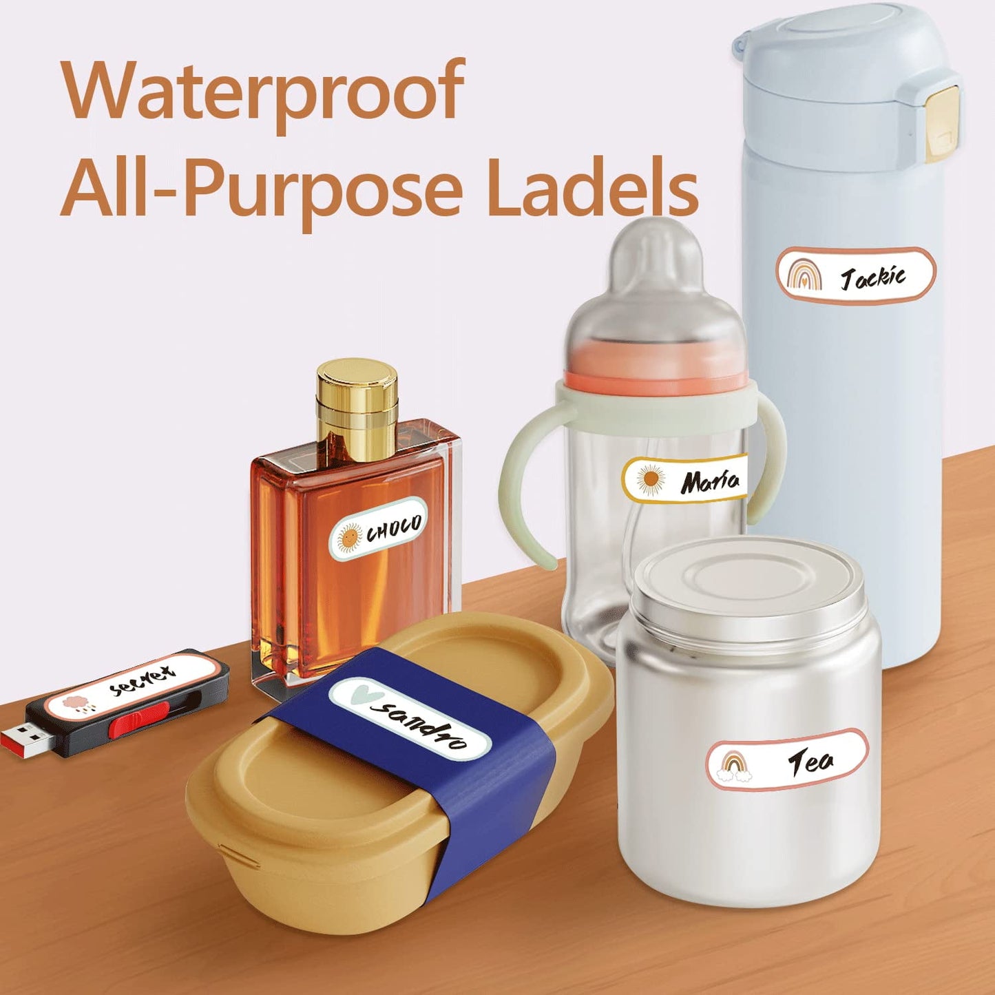 TETOU 320pcs Baby Bottle Labels Name Date Daycare Waterproof Tags for Self Laminating Sports Kids School Bottle Stickers