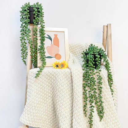 TETOU Faux Plants Artificial String of Pearls Plant in Pot Realistic Green Hanging Plants for Shelf Desk Home Garden Decor