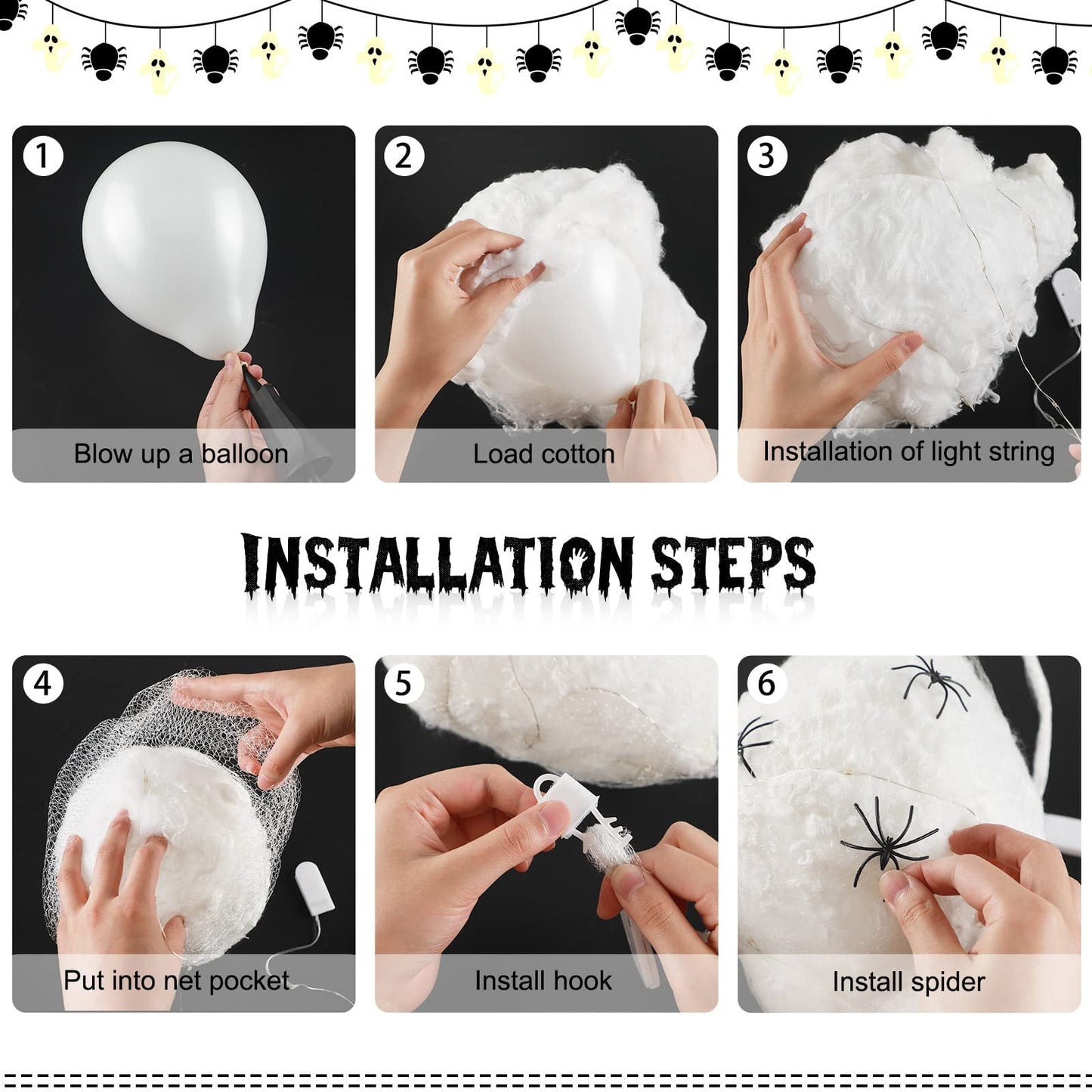 TETOU 6pcs Halloween Hanging Light up Spider Egg Sacs for Outdoor Tree Yard Door Horror Spider Egg Sacs Decoration (Purple)
