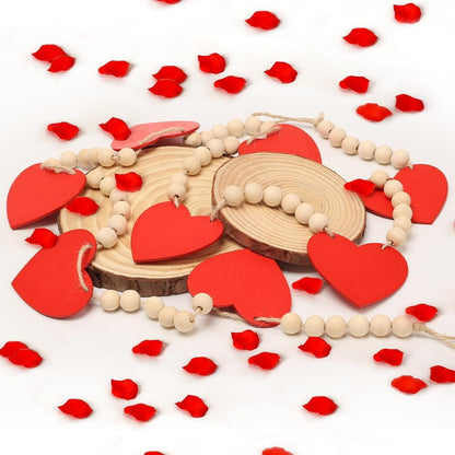 TETOU Valentine's Day Garland, Heart shaped garland Banner with Wooden Beads for Home Valentine's Day Wedding Fireplace Mantle Walls Decor