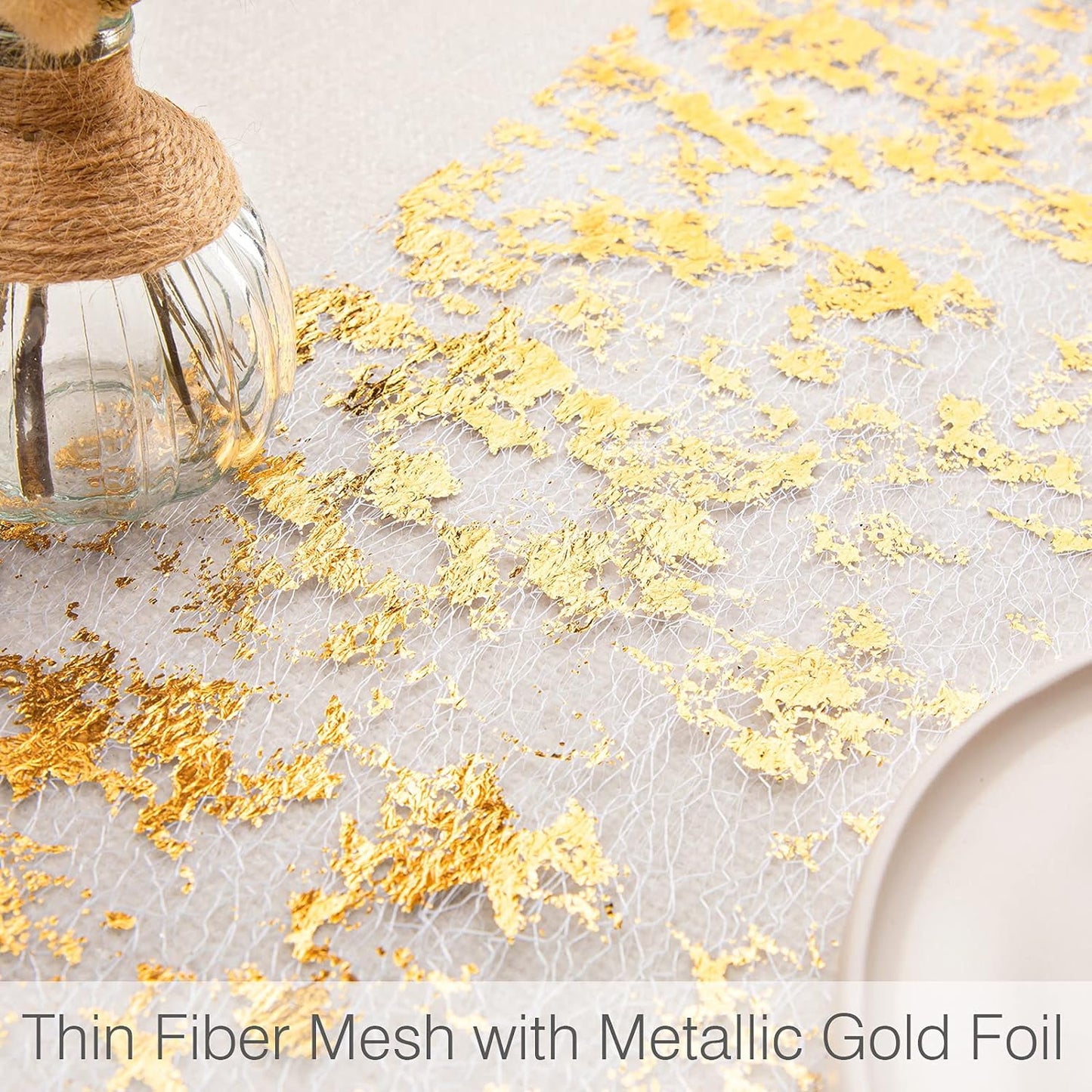 TETOU 2pcs Gold Table Runner 11*108" Sequin Glitter Foil Metallic Thin Mesh Tablecloth for Banquet Christmas Table Decor
