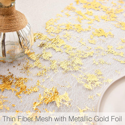 TETOU 2pcs Gold Table Runner 11*108" Sequin Glitter Foil Metallic Thin Mesh Tablecloth for Banquet Christmas Table Decor