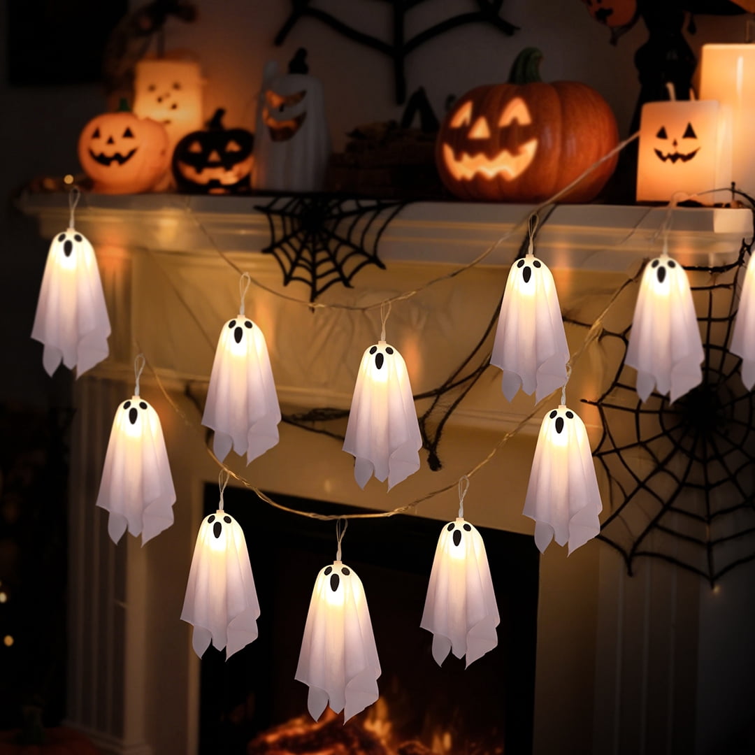 TETOU 7.55FT Halloween Decorations,8 Modes Light Up Ghost Garland,Handmade LED Ghost String Lights Banner for Halloween Home Party Fireplace Mantle Porch Windows Indoor Outdoor Decor