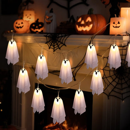 TETOU 7.55FT Halloween Decorations,8 Modes Light Up Ghost Garland,Handmade LED Ghost String Lights Banner for Halloween Home Party Fireplace Mantle Porch Windows Indoor Outdoor Decor